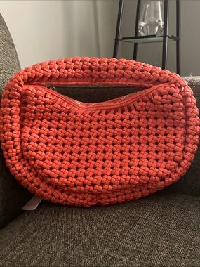 Sincerly Jules Woven Shoulder Bag in Coral Orange